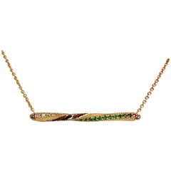 Twisted Bar Necklace in 14 Carat Gold with Emeralds and Diamonds