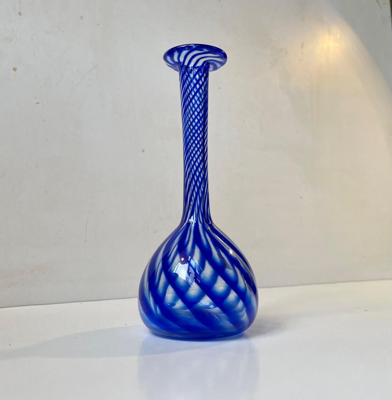 Danish Twisted Blue Art Glass Vase by Martin B. Møller for Glashytten For Sale