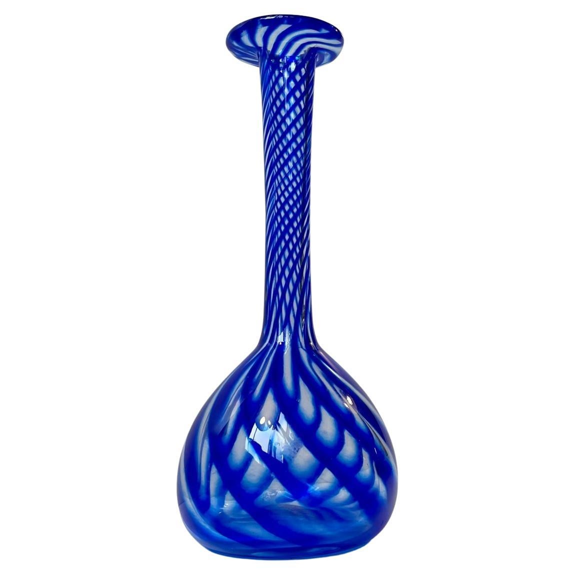 Twisted Blue Art Glass Vase by Martin B. Møller for Glashytten For Sale