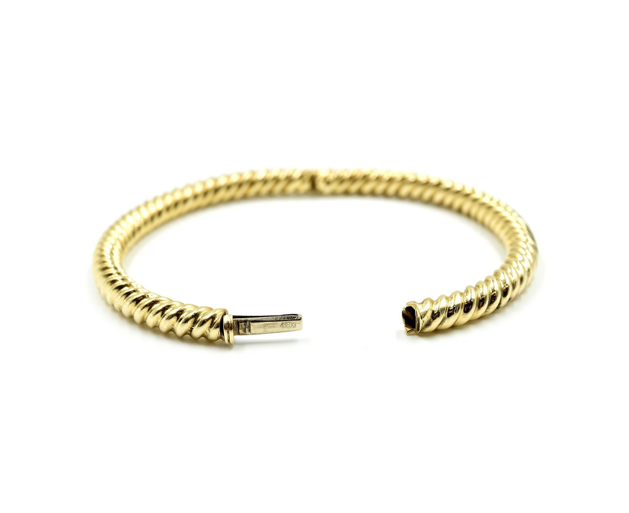Modern Twisted Cable Style Bangle Bracelet 14 Karat Yellow Gold