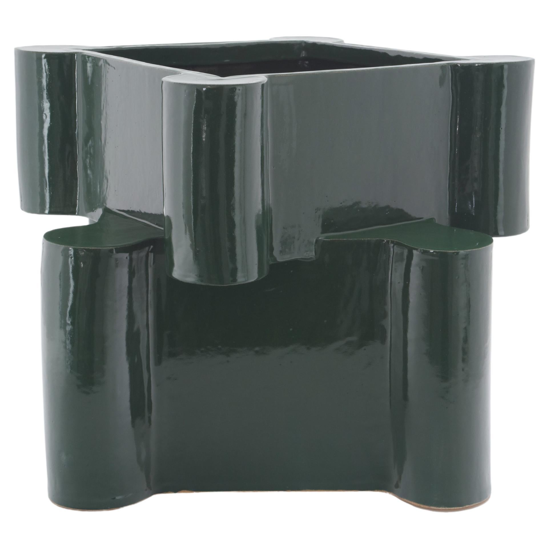 Twisted Castle Ceramic Planter in Chrome Green by BZIPPY For Sale