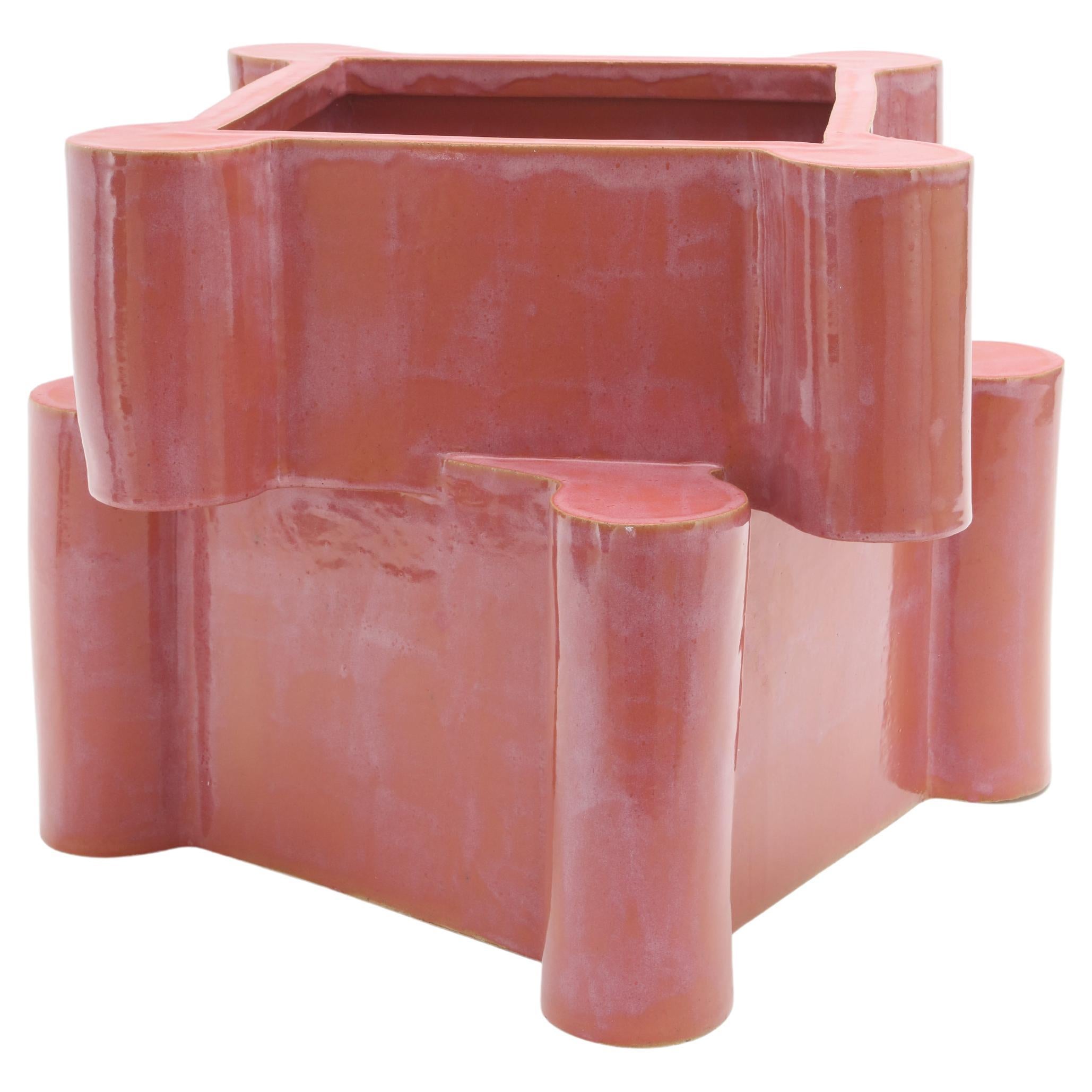 Twisted Castle Ceramic Planter in Sunset Pink by Bzippy For Sale