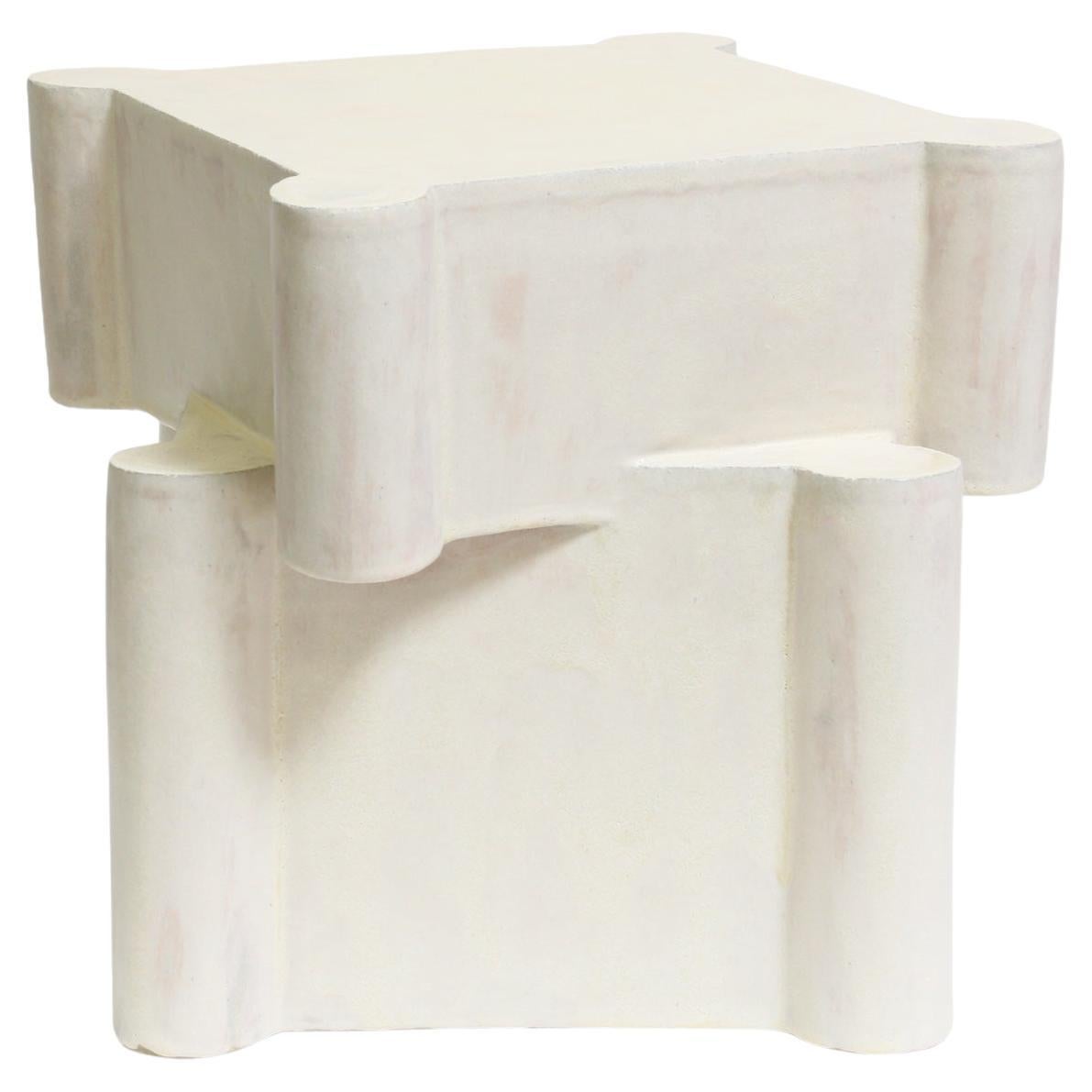 Twisted Castle Ceramic Side Table & Stool in Cream by BZIPPY For Sale