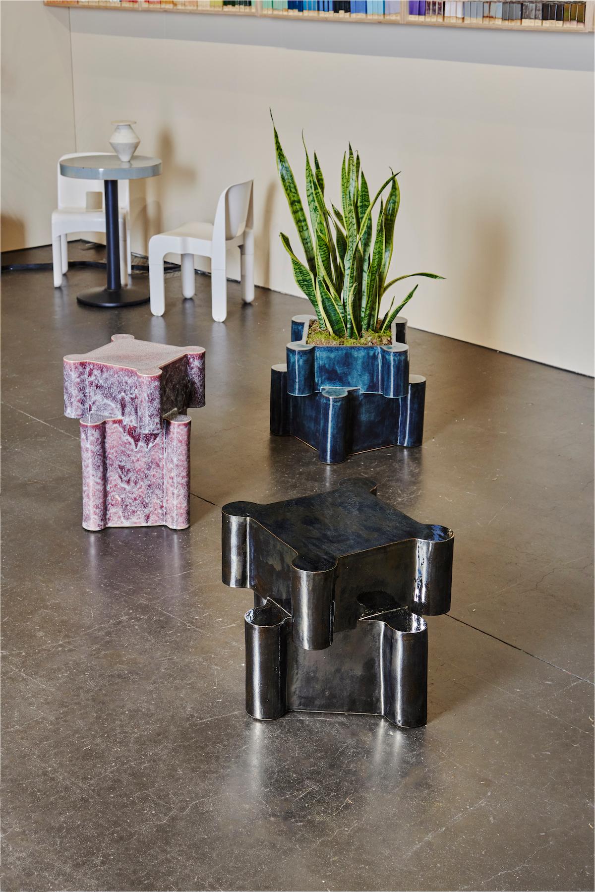 Twisted Castle Ceramic Side Table and Stool in Palladium by Bzippy For ...