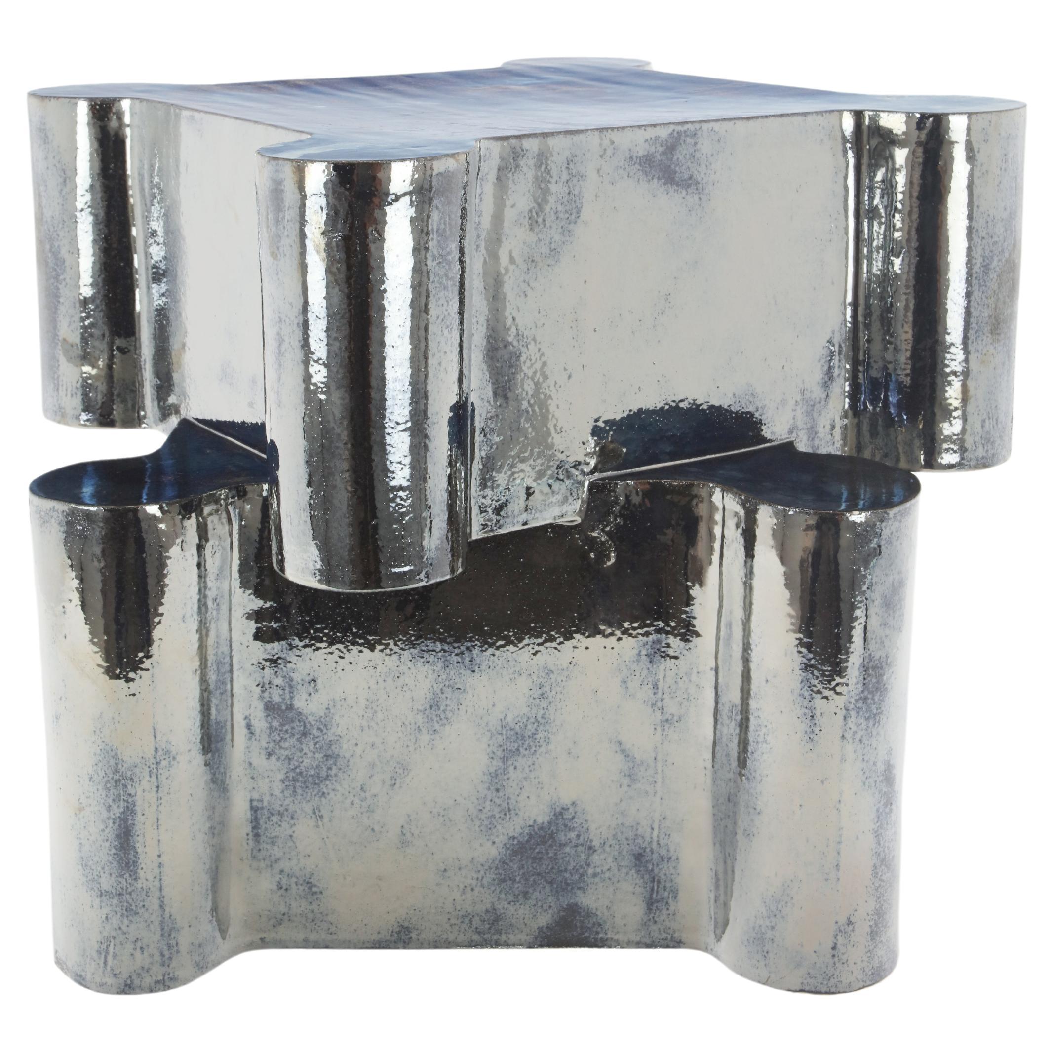 Twisted Castle Ceramic Side Table & Stool in Palladium by Bzippy For Sale