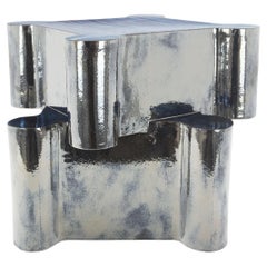Twisted Castle Ceramic Side Table & Stool in Palladium by Bzippy