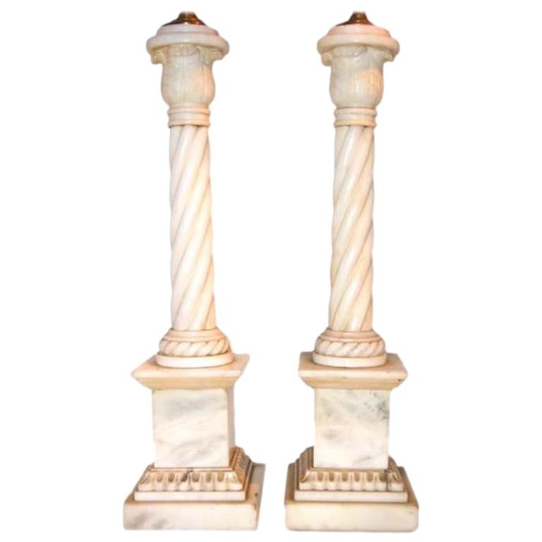 Twisted Column Alabaster Lamps For Sale