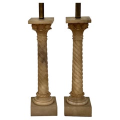 Twisted Column Alabaster Table Lamps