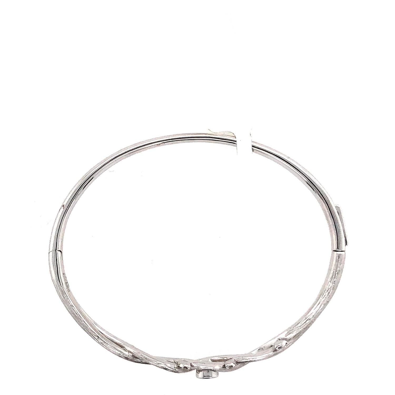Art Nouveau Twisted Criss Cross Bangle with Round Cut Diamond Made in 18k White Gold For Sale