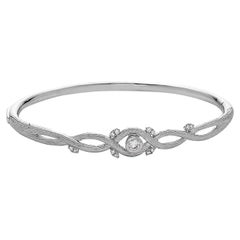 Twisted Criss Cross Bangle with Round Cut Diamond Made in 18k White Gold