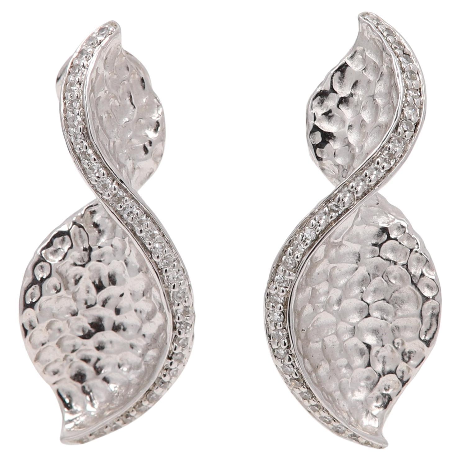 Twisted Design Earrings Sterling Silver and Diamonds