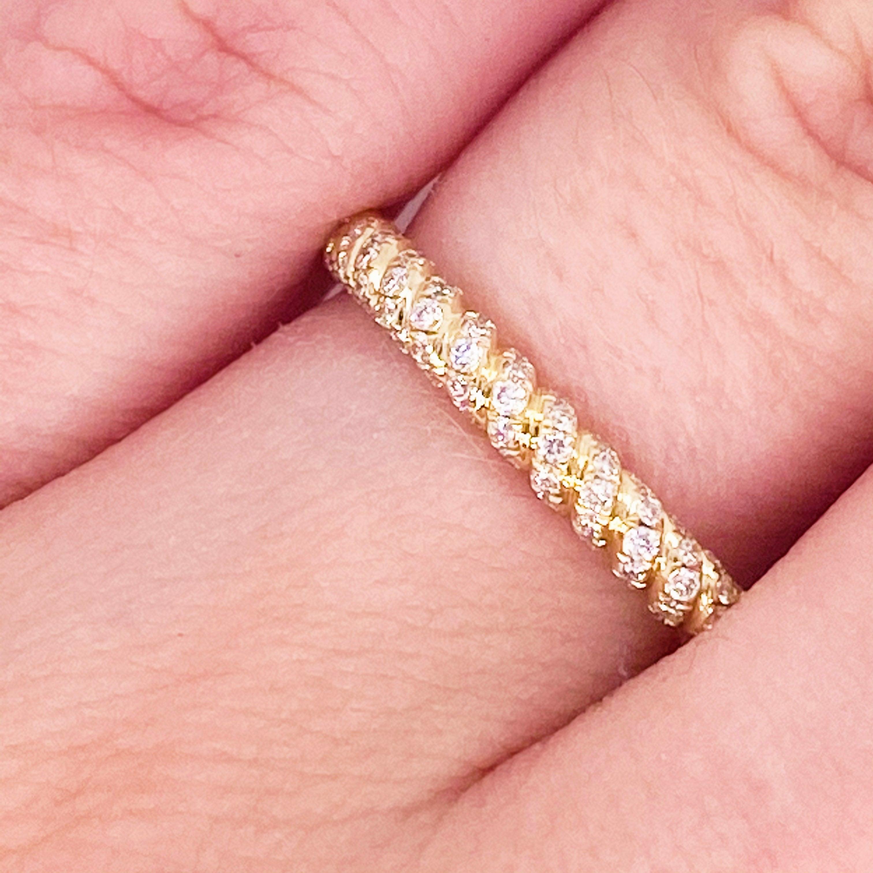 For Sale:  Twisted Diamond Band, 14 Karat Gold, Wedding Band, Twisted Ring, Stackable 2
