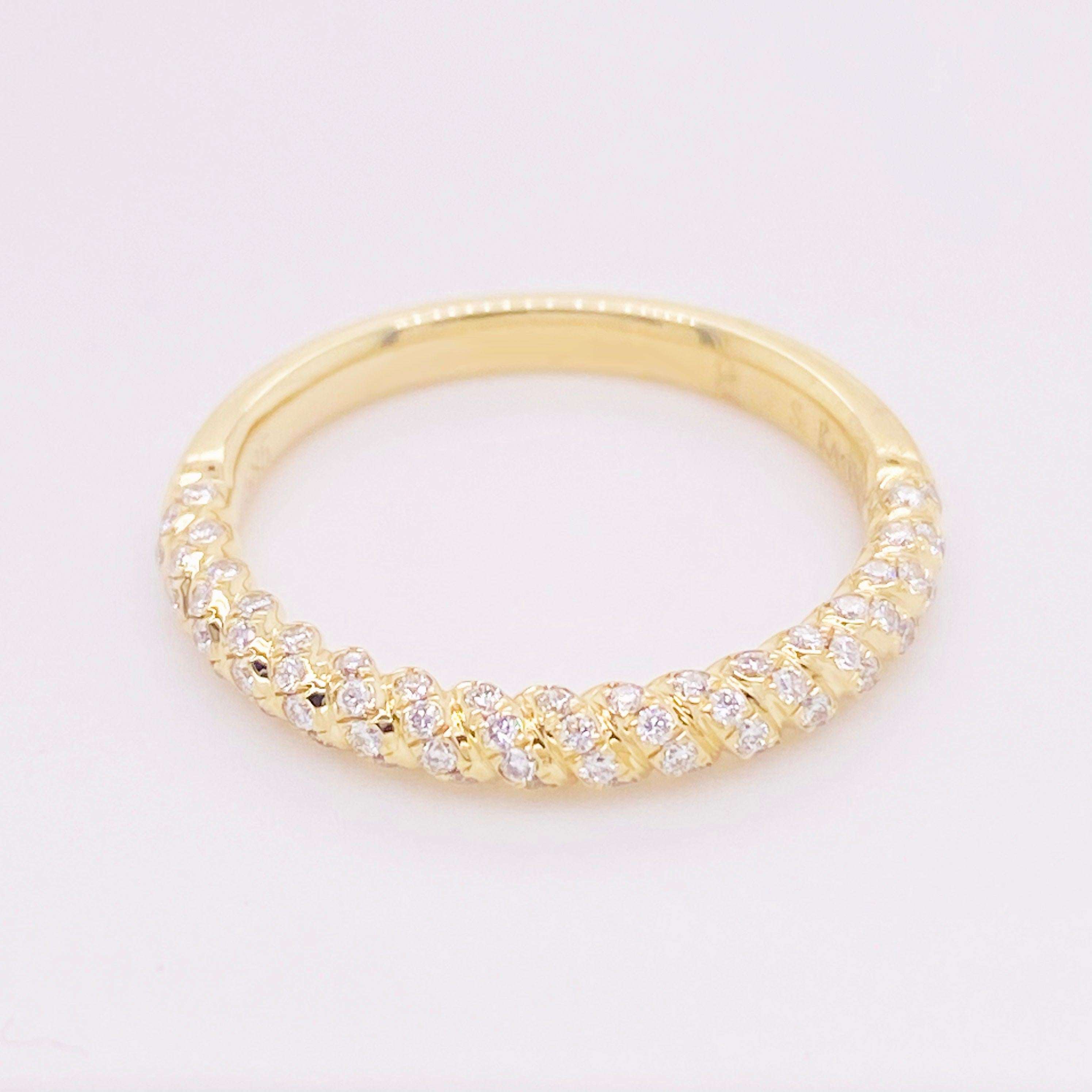 For Sale:  Twisted Diamond Band, 14 Karat Gold, Wedding Band, Twisted Ring, Stackable 3