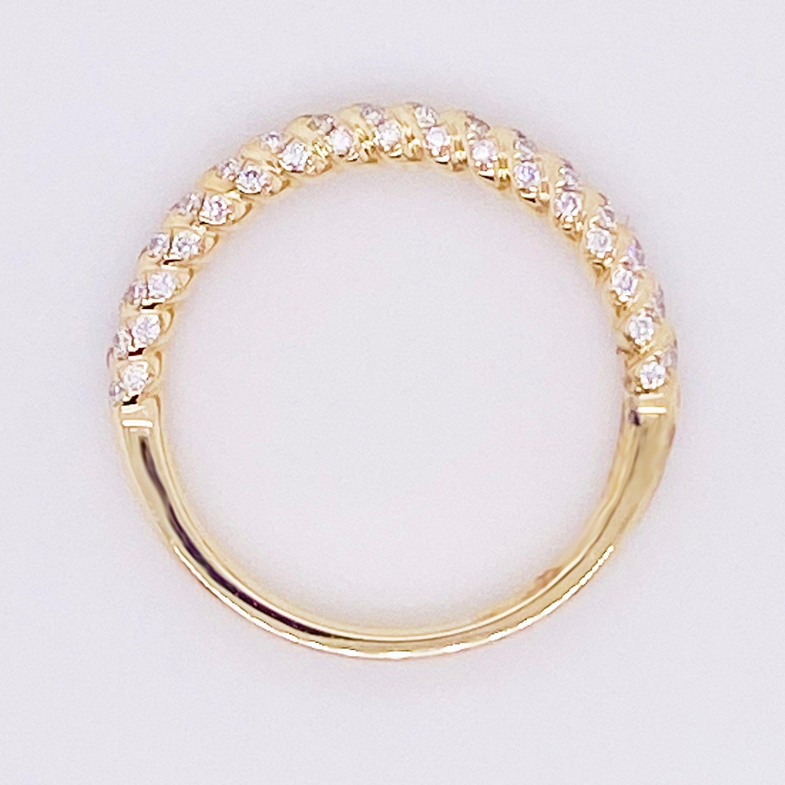 For Sale:  Twisted Diamond Band, 14 Karat Gold, Wedding Band, Twisted Ring, Stackable 4