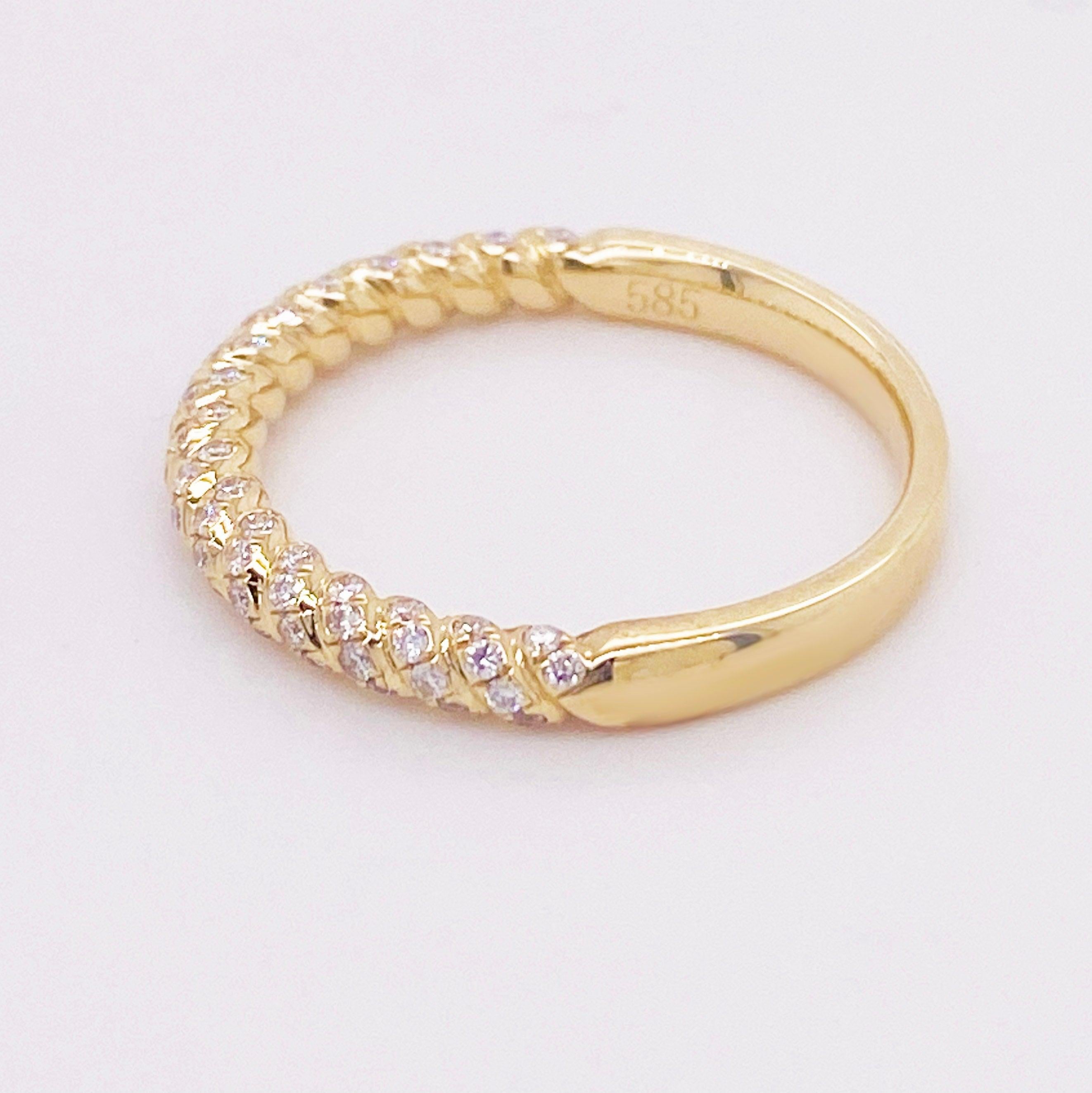 For Sale:  Twisted Diamond Band, 14 Karat Gold, Wedding Band, Twisted Ring, Stackable 5