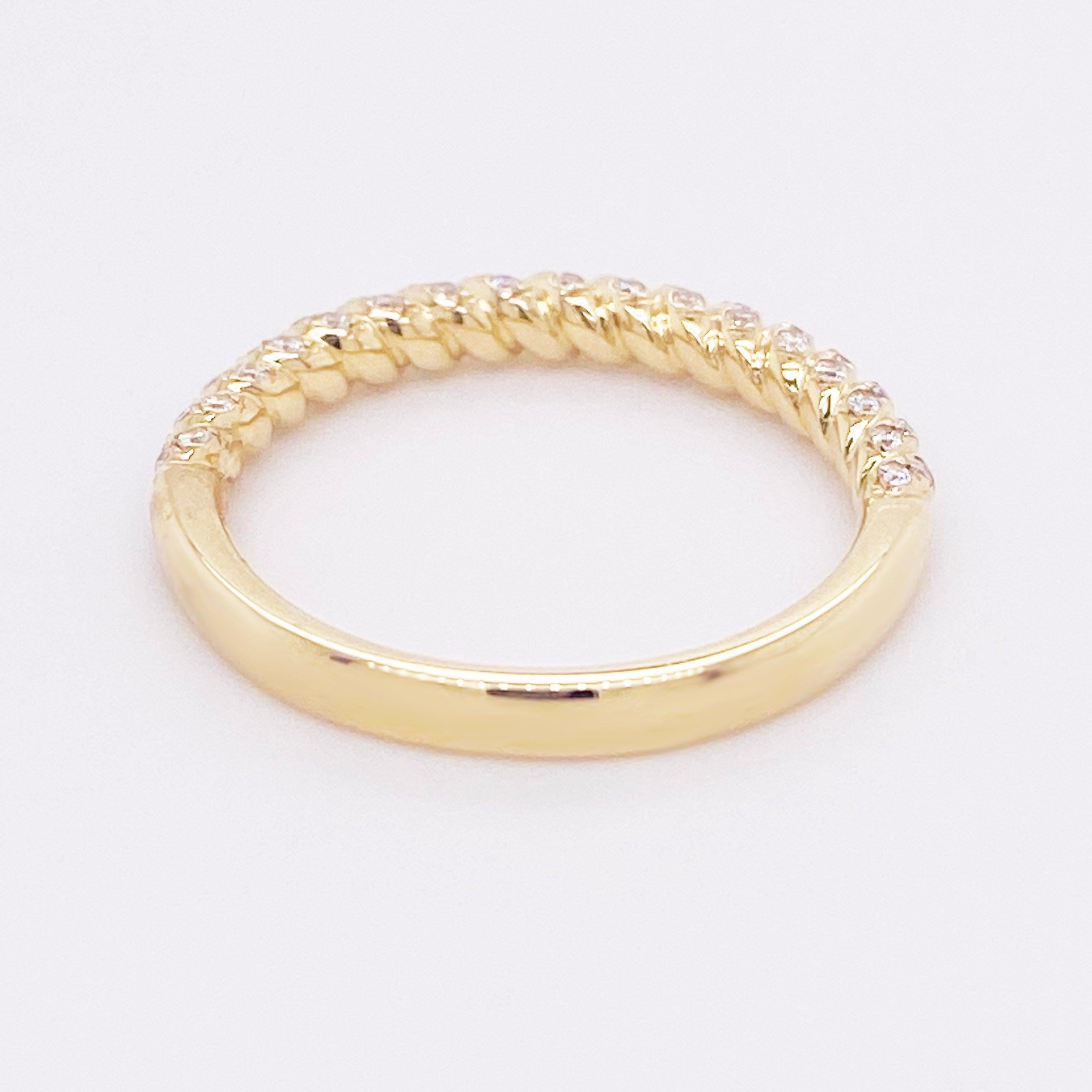 For Sale:  Twisted Diamond Band, 14 Karat Gold, Wedding Band, Twisted Ring, Stackable 6