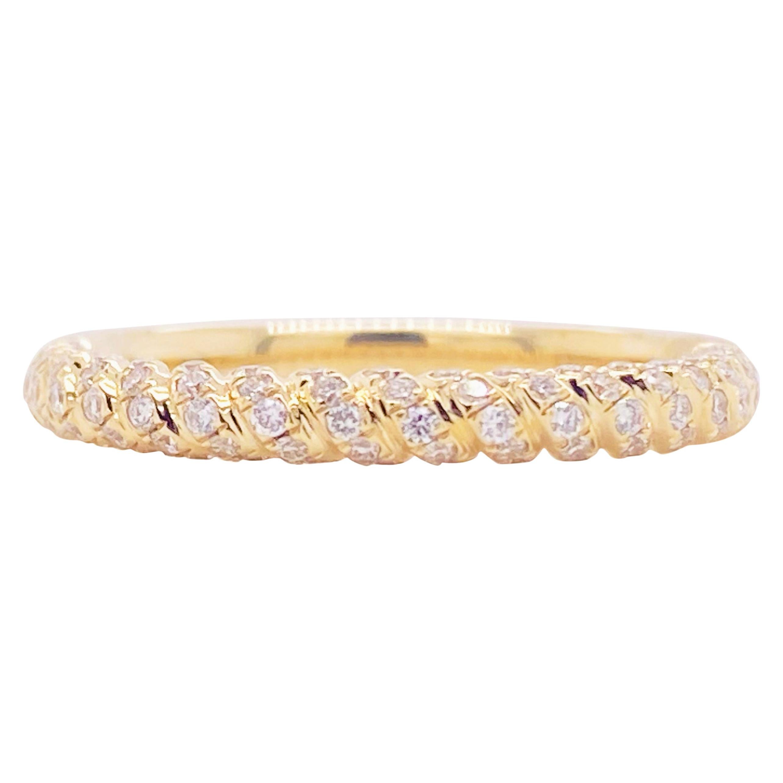 For Sale:  Twisted Diamond Band, 14 Karat Gold, Wedding Band, Twisted Ring, Stackable
