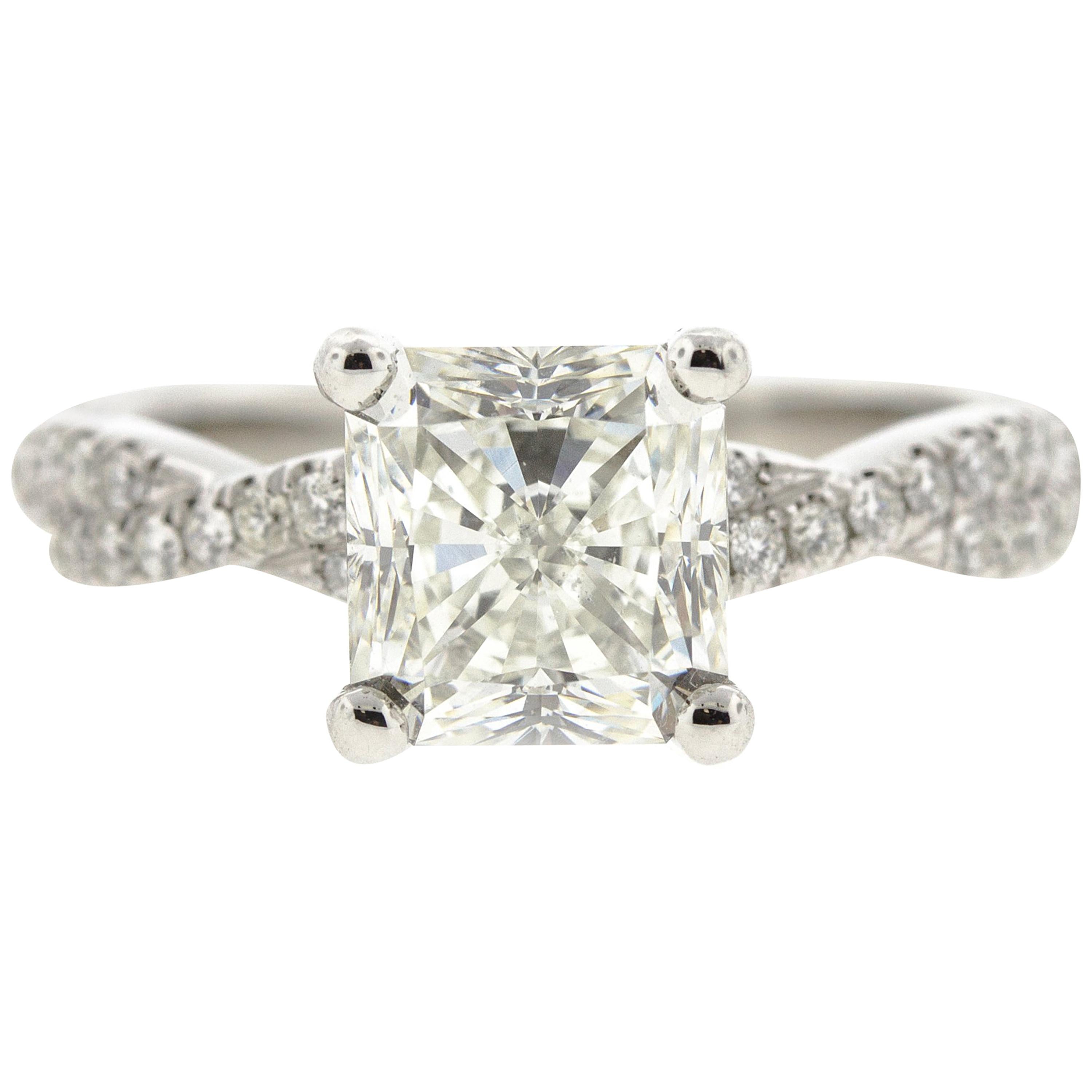 Twisted Double Pave Princess Cut Diamond Engagement Ring (Certified) For Sale