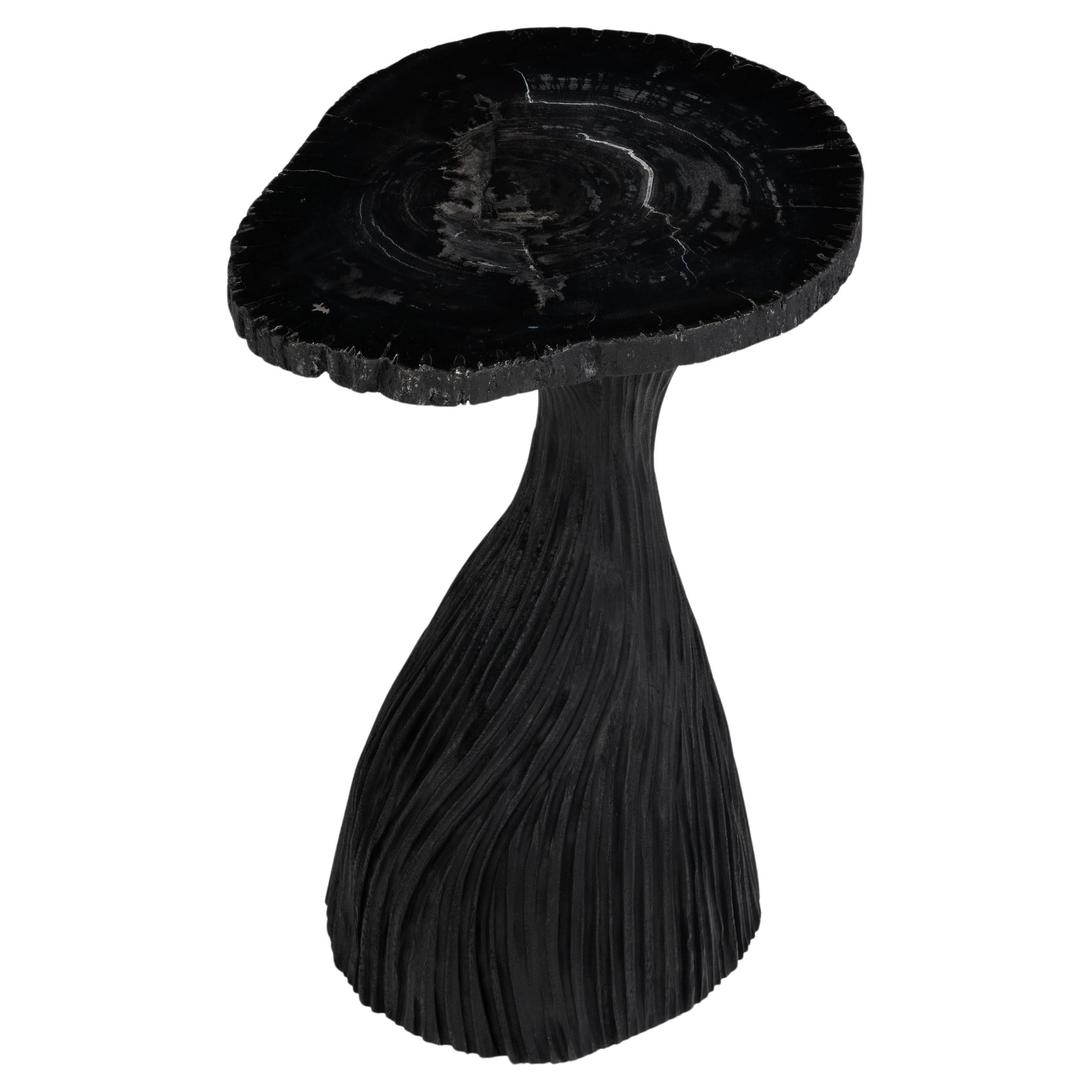 Fantasía retorcida - Noir - Mesa auxiliar de madera petrificada tallada a mano by Odditi