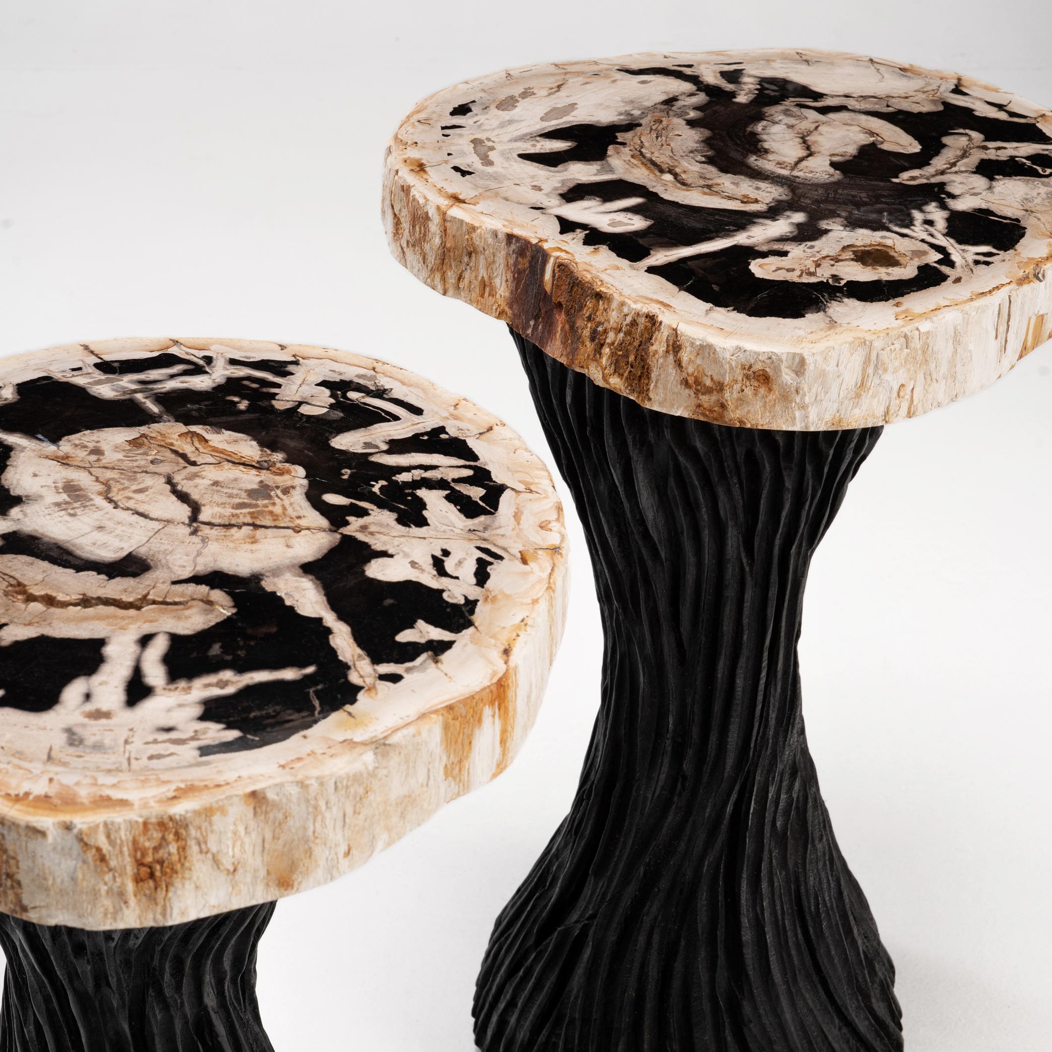 A twist of surrealism for your domestic fantasy. Meet ‘Twisted Fantasy’, an organic hand-sculpted spiral form side table. Carved from solid acacia and burnt using the traditional method of Shou Sugi Ban to enhance the natural grain and character of