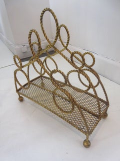 Twisted Gilt Wire Magazine Rack in the Style of Maison Jansen