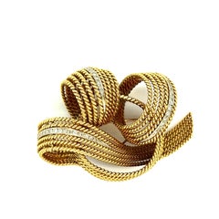 Twisted Gold Diamond Ribbon Brooch