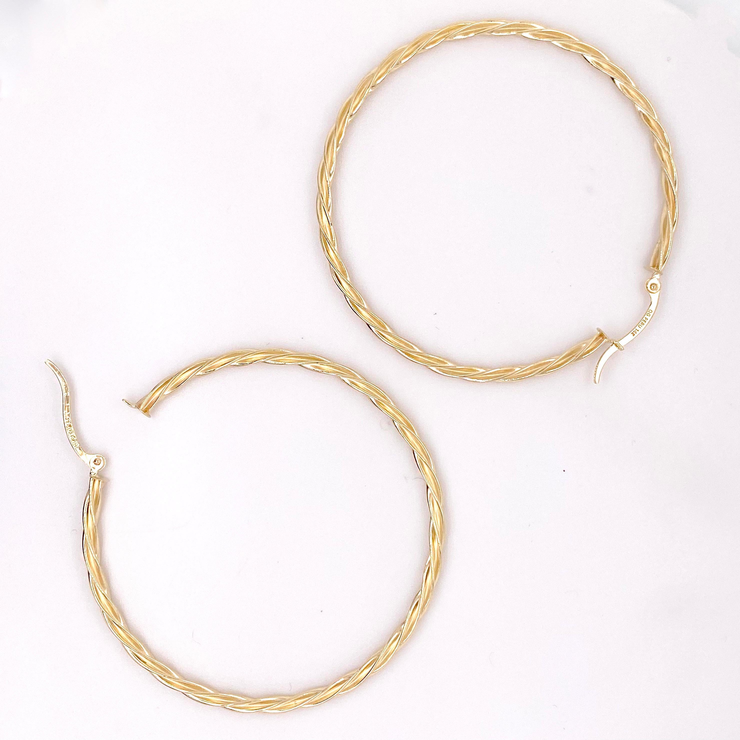 Gold hoop earrings are a staple in fine jewelry! These classic earrings are timeless and upgrade any outfit! The 14 karat yellow gold hoops are lightweight and comfortable to wear with a modern twist texture design. They have a high polish finish
