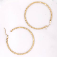 2-inch Twisted Hoop Earrings, 52.5 x 2.5 mm Large Yellow Gold Twist Hoops