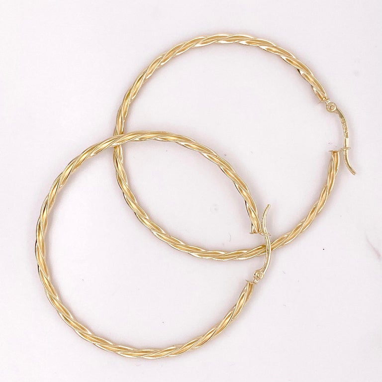 Twisted Gold Hoop Earrings, 14K Yellow Gold Twist Hoops For Sale at 1stDibs