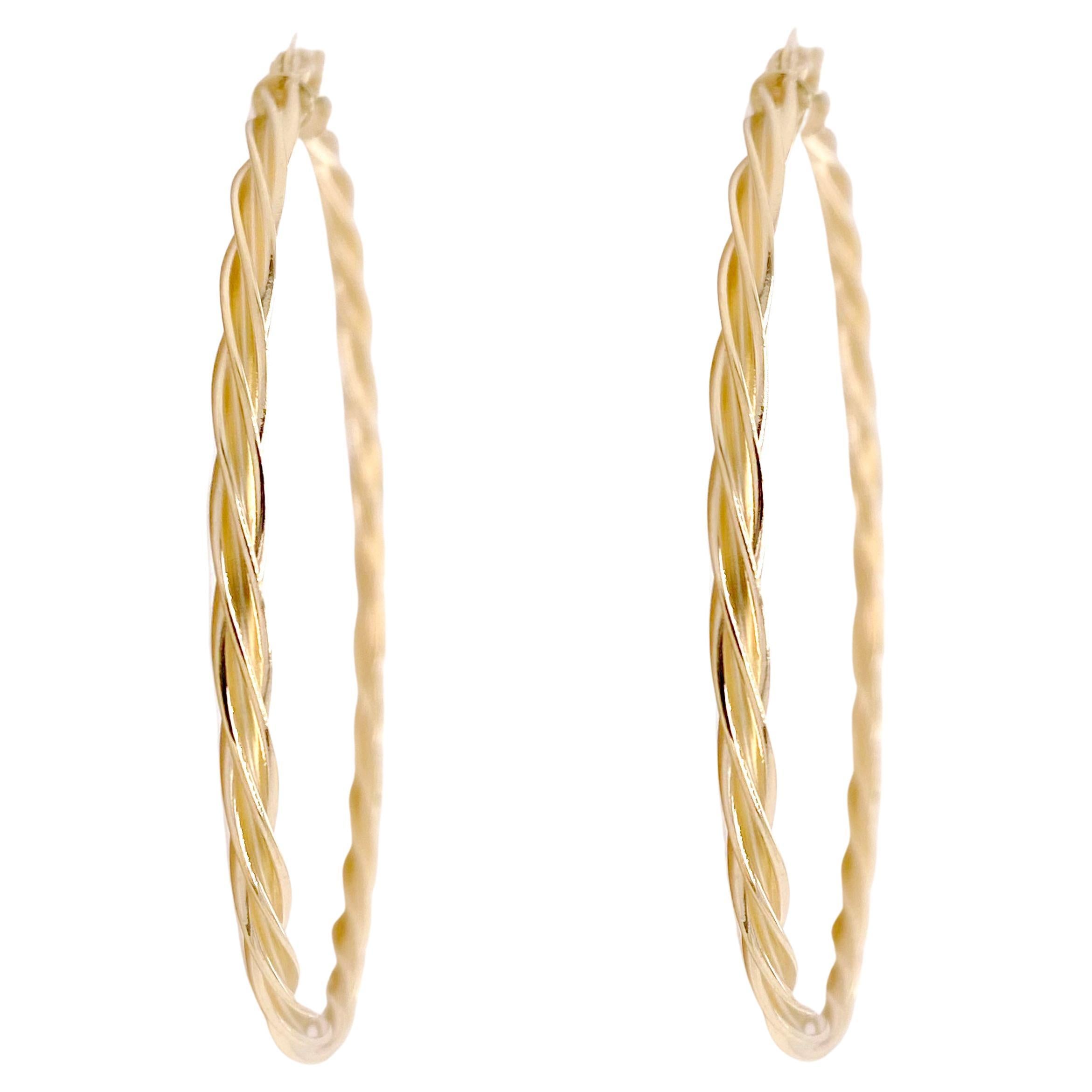 Twisted Hoop Earrings, Large Yellow Gold Twist Hoops
