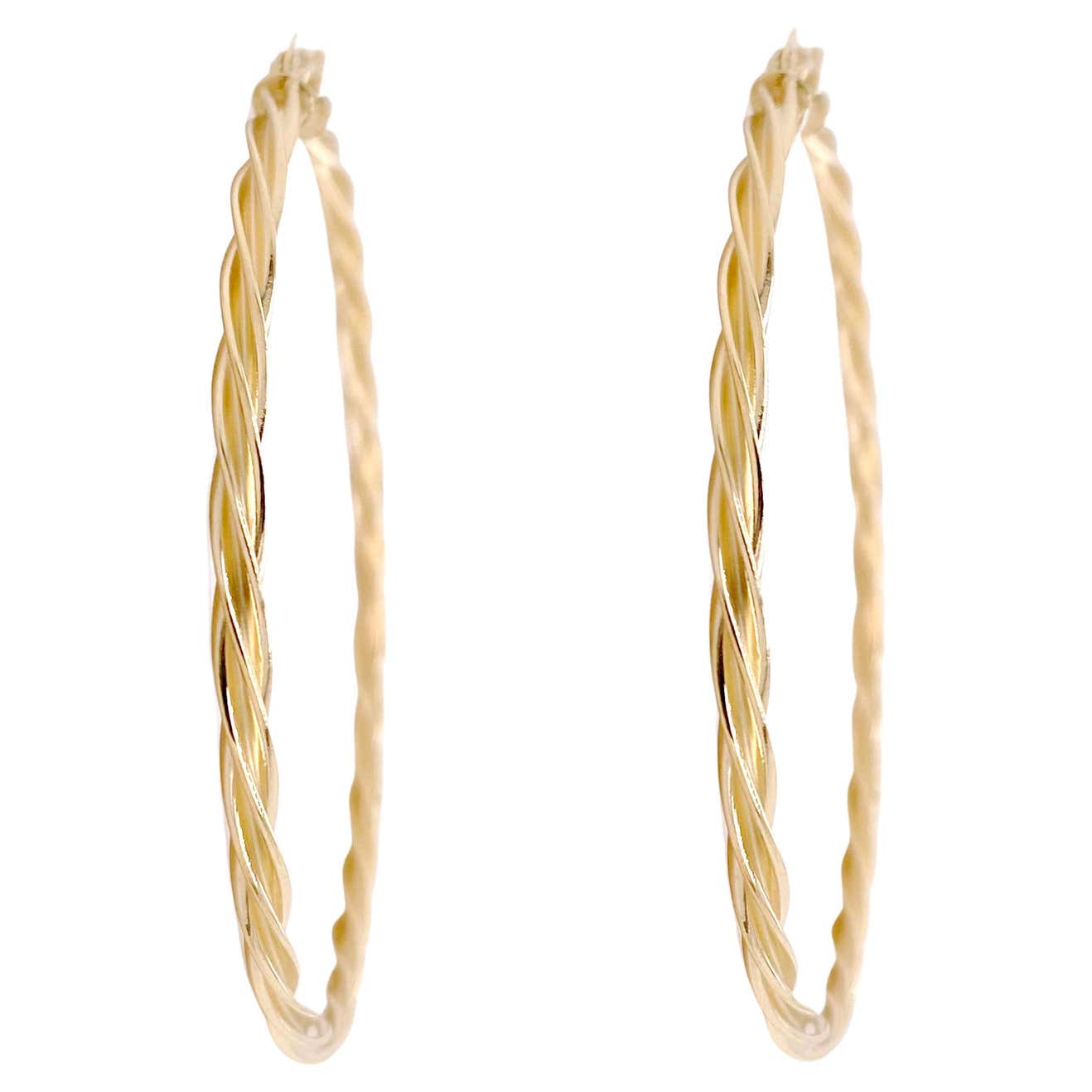 Twisted Gold Hoop Earrings, 14K Yellow Gold Twist Hoops For Sale at 1stDibs