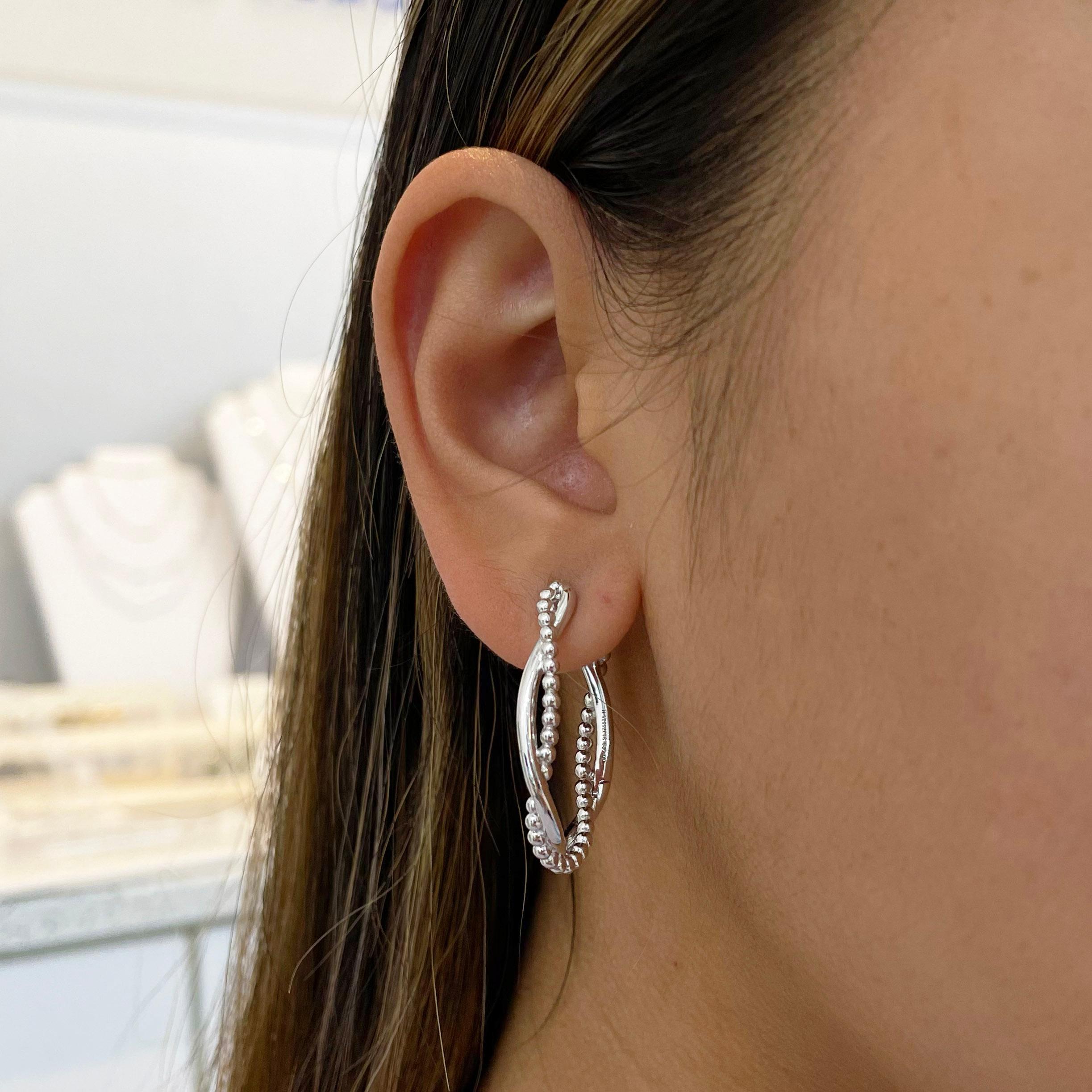 Contemporary Twisted Hoop Earring in Sterling Silver W Patented Screw on Backs Perfect W Mask For Sale