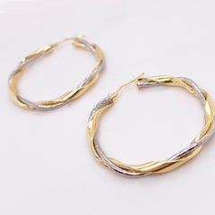 Twisted Hoop Earrings, Textured Two-Tone 14K Mixed Metal Yellow-White Gold