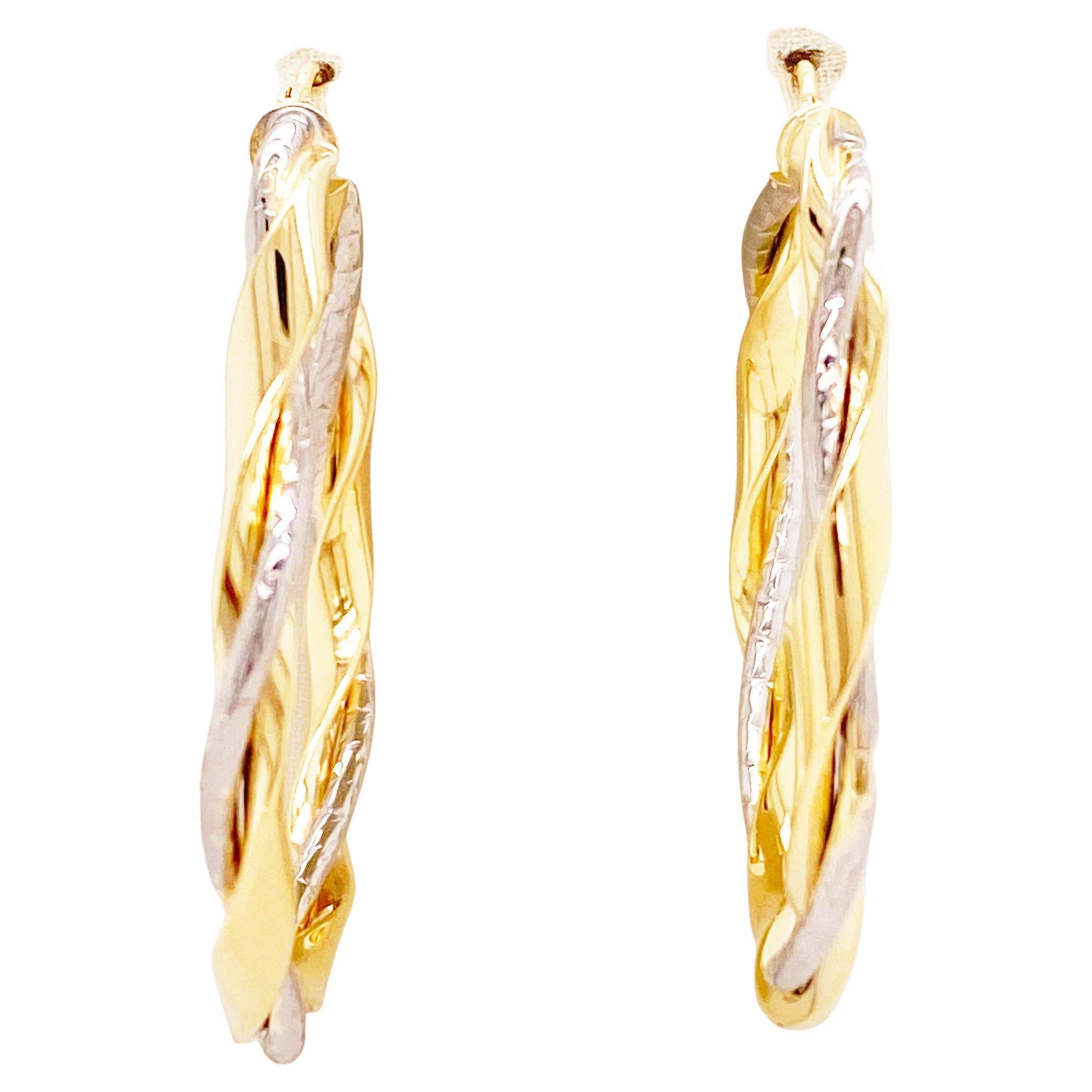 Twisted Hoop Earrings, Textured Two-Tone 14K Mixed Metal Yellow-White Gold