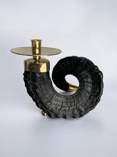 Twisted Horn Candleholder Gabriella Crespi style, resin and brass Italy, 1970s