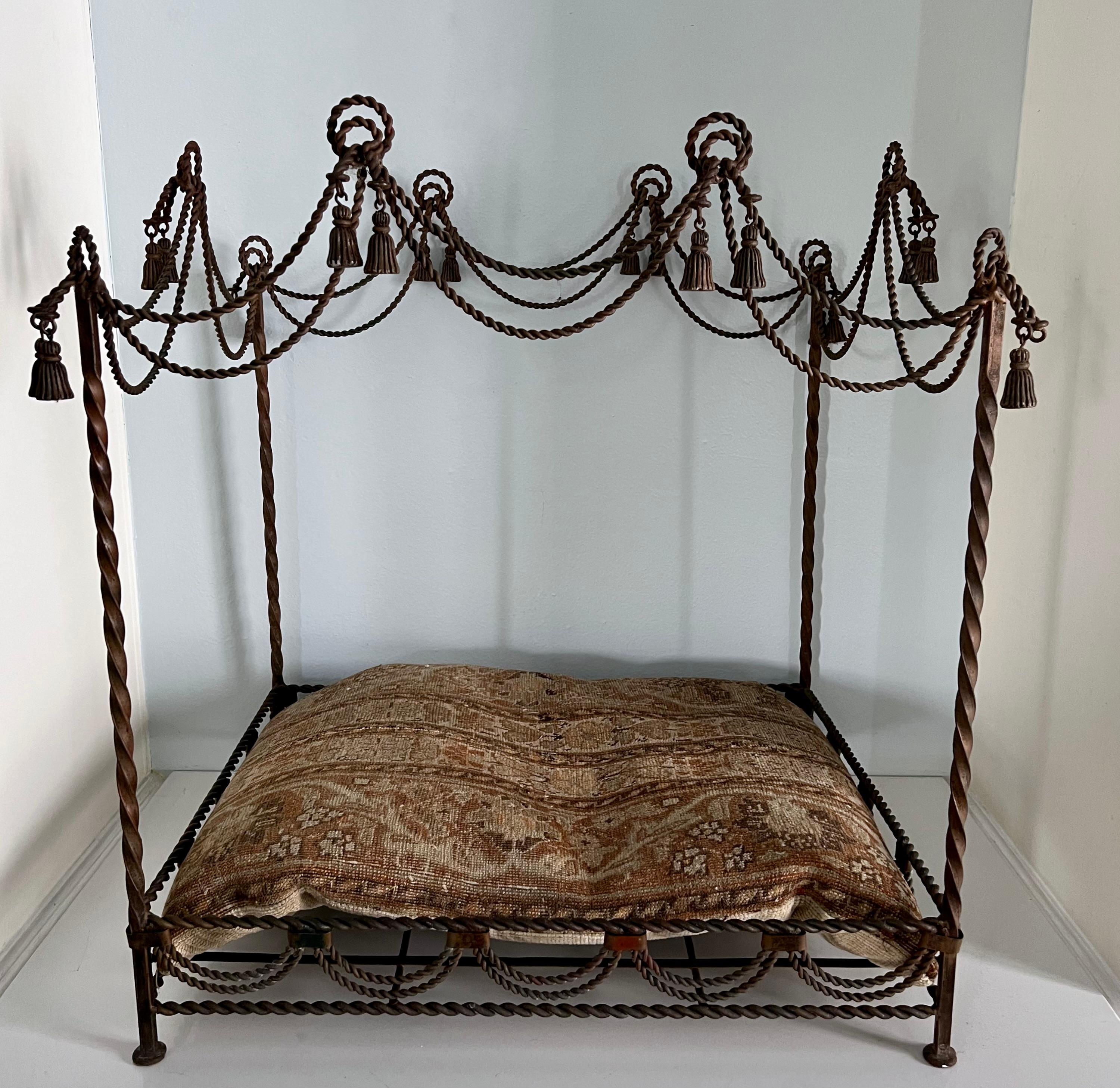 Metal Twisted Iron Canopy Style Dog Bed with Tassel Details