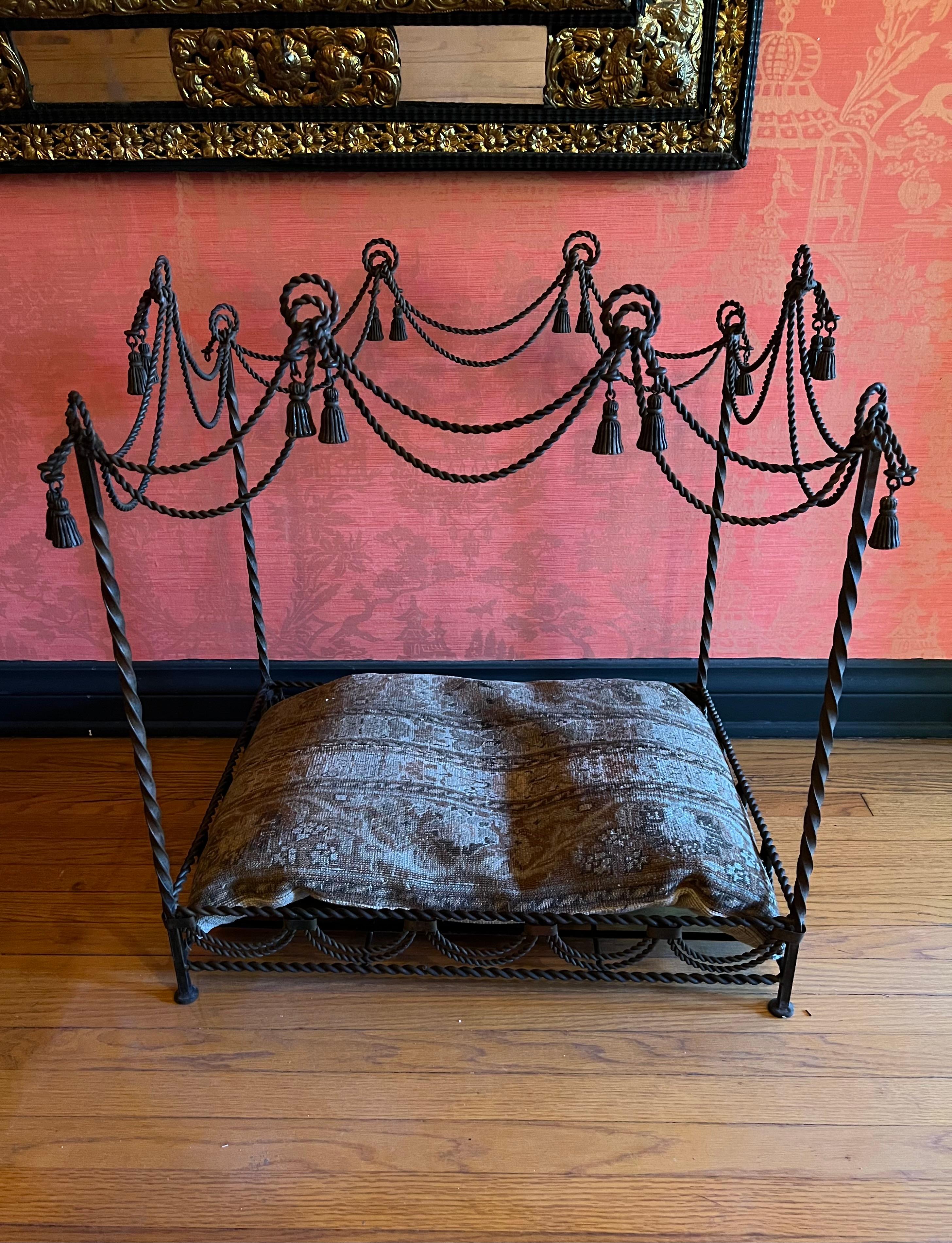 20th Century Twisted Iron Canopy Style Dog Bed with Tassel Details