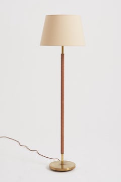 Twisted Leather and Brass Floor Lamp