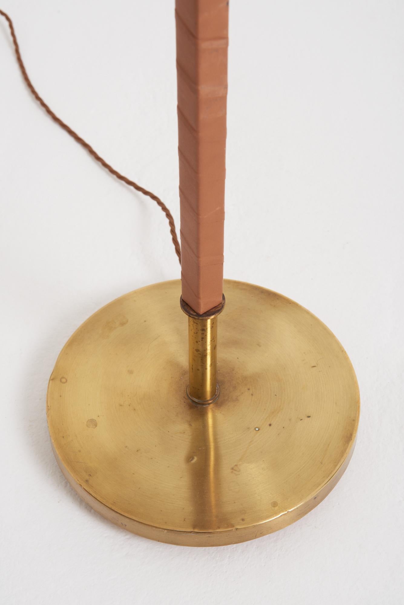 Swedish Twisted Leather and Brass Floor Lamp