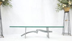 Twisted Metal Ribbon Base 3/4" Rectangle Glass Top Mid Century Coffee Table MINT