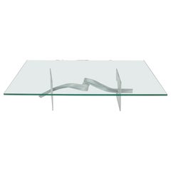 Twisted Metal Ribbon Base 3/4" Rectangle Glass Top Mid Century Coffee Table MINT