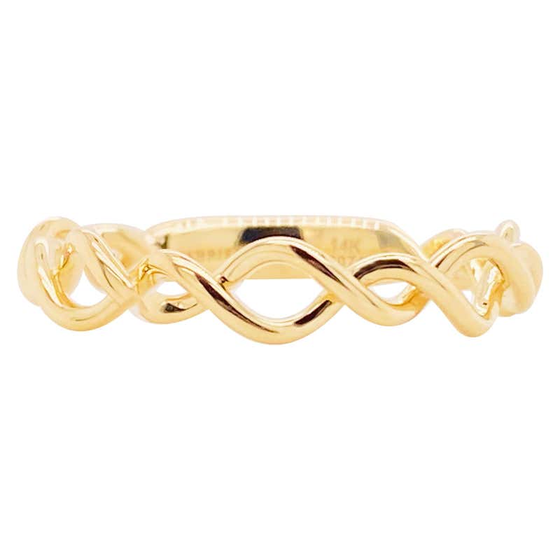 Ladies 14K Yellow Gold Twisted Rope Stackable Band Ring For Sale at 1stDibs