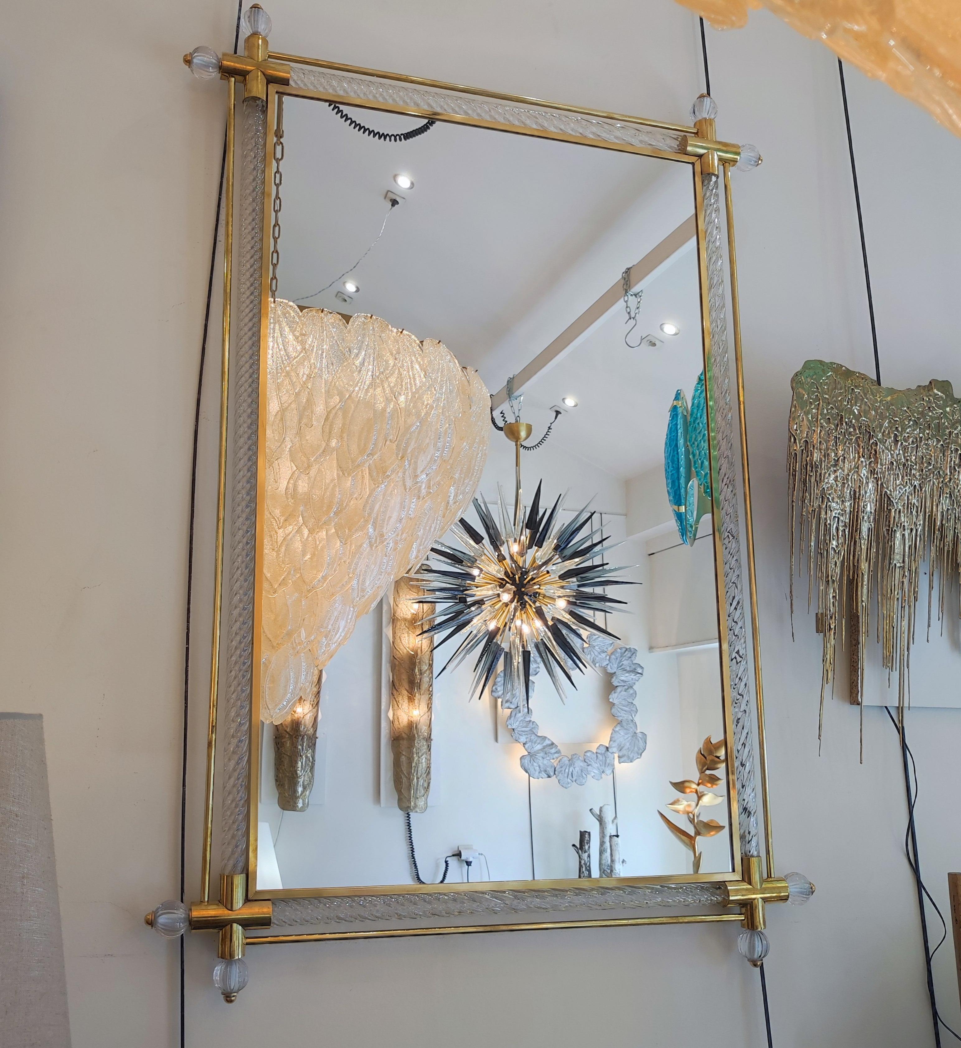 Twisted Murano Glass and Brass Mirror For Sale 6