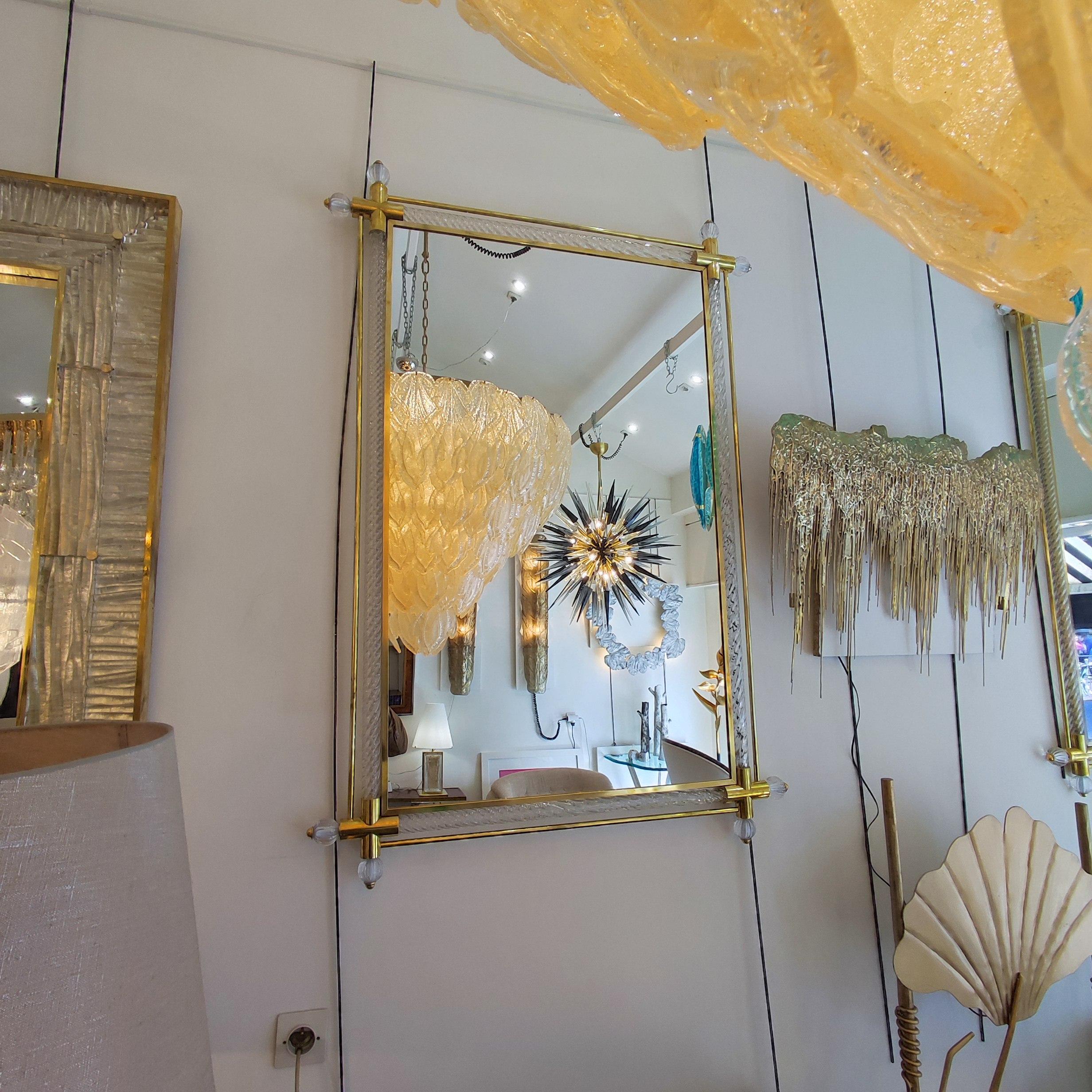 Twisted Murano Glass and Brass Mirror For Sale 7