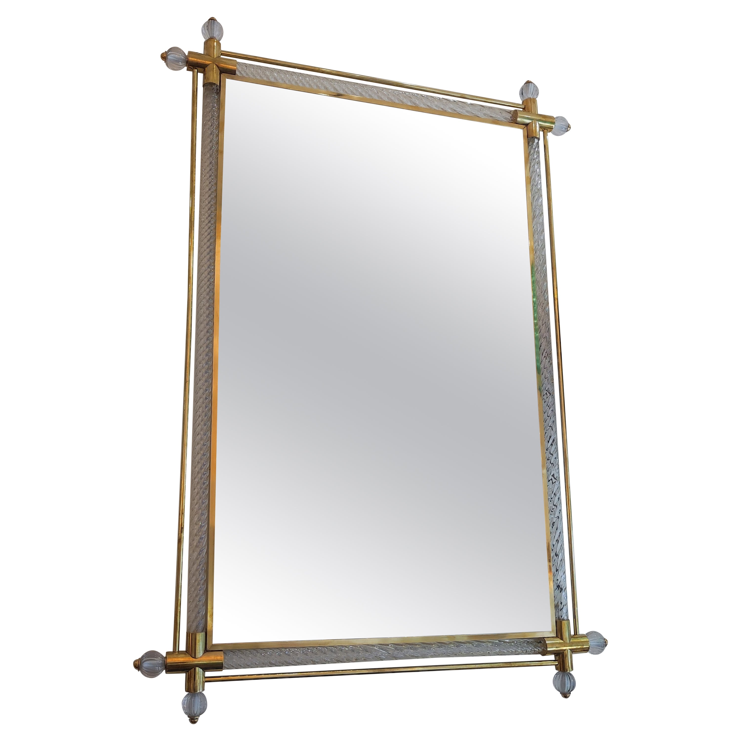 Spiegel aus gedrehtem Muranoglas und Messing