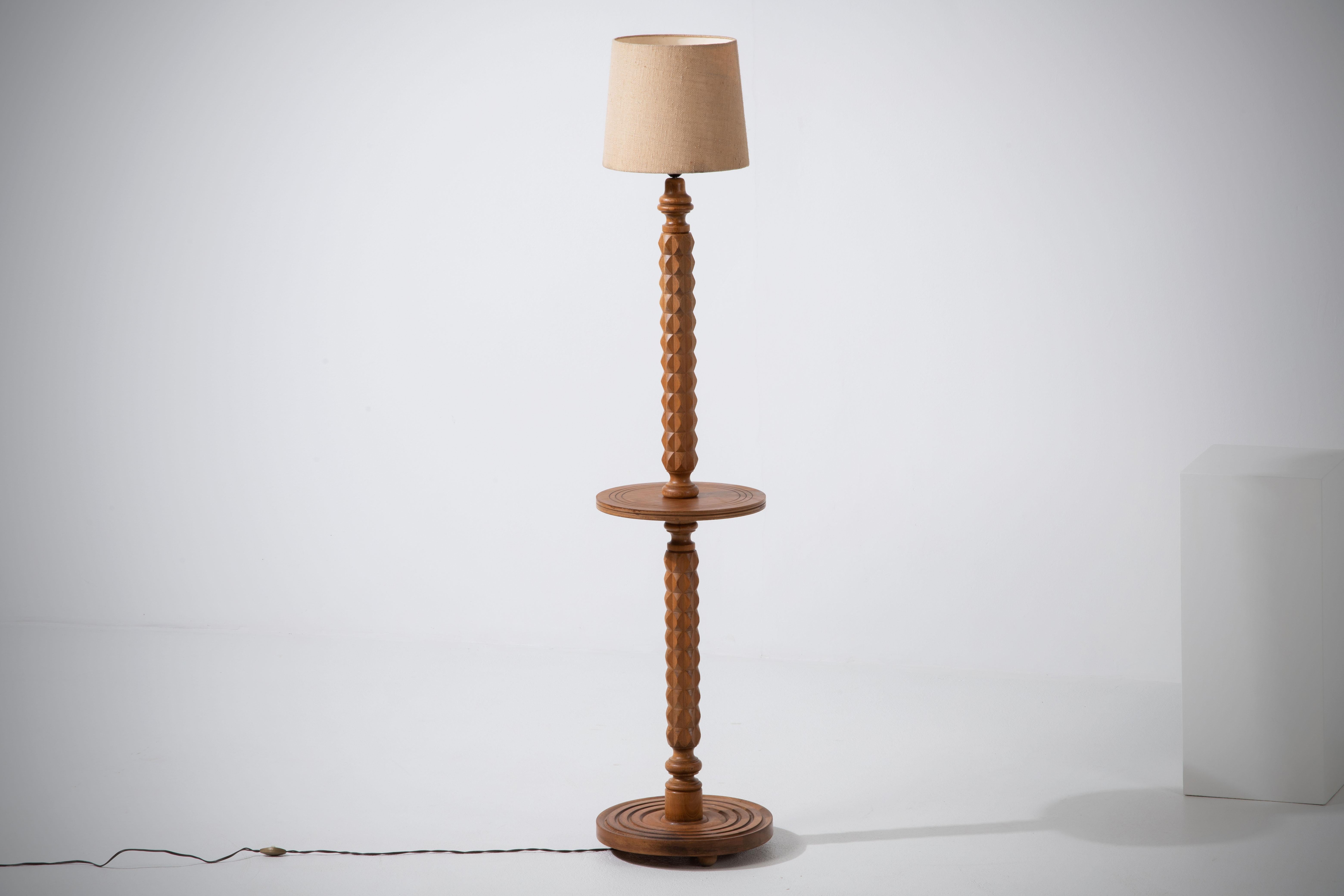Twisted Oak Floor Lamp with Rope Lampshade, France, 1940 For Sale 7