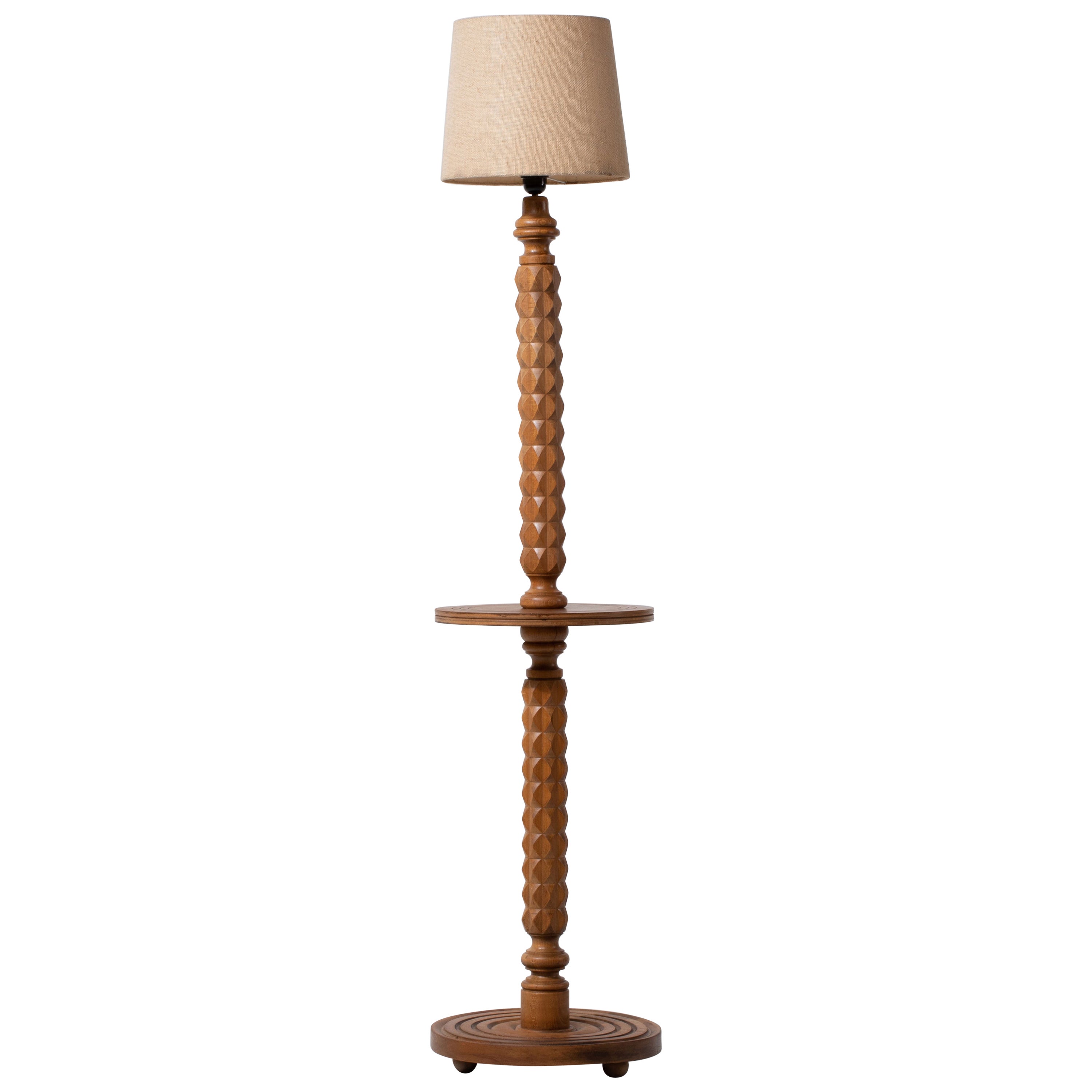 Lampada da terra in Oak Oak ritorto con paralume in corda, Francia 1940
