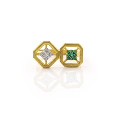 Twisted Omen Ancient Double Gold Ring with Diamond and Emerald