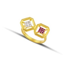 Twisted Omen Ancient Double Gold Ring with Diamond and Ruby