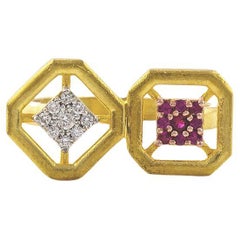 Verdrehter Omen-Ring aus antikem Doppelgold mit Diamant und Rubin